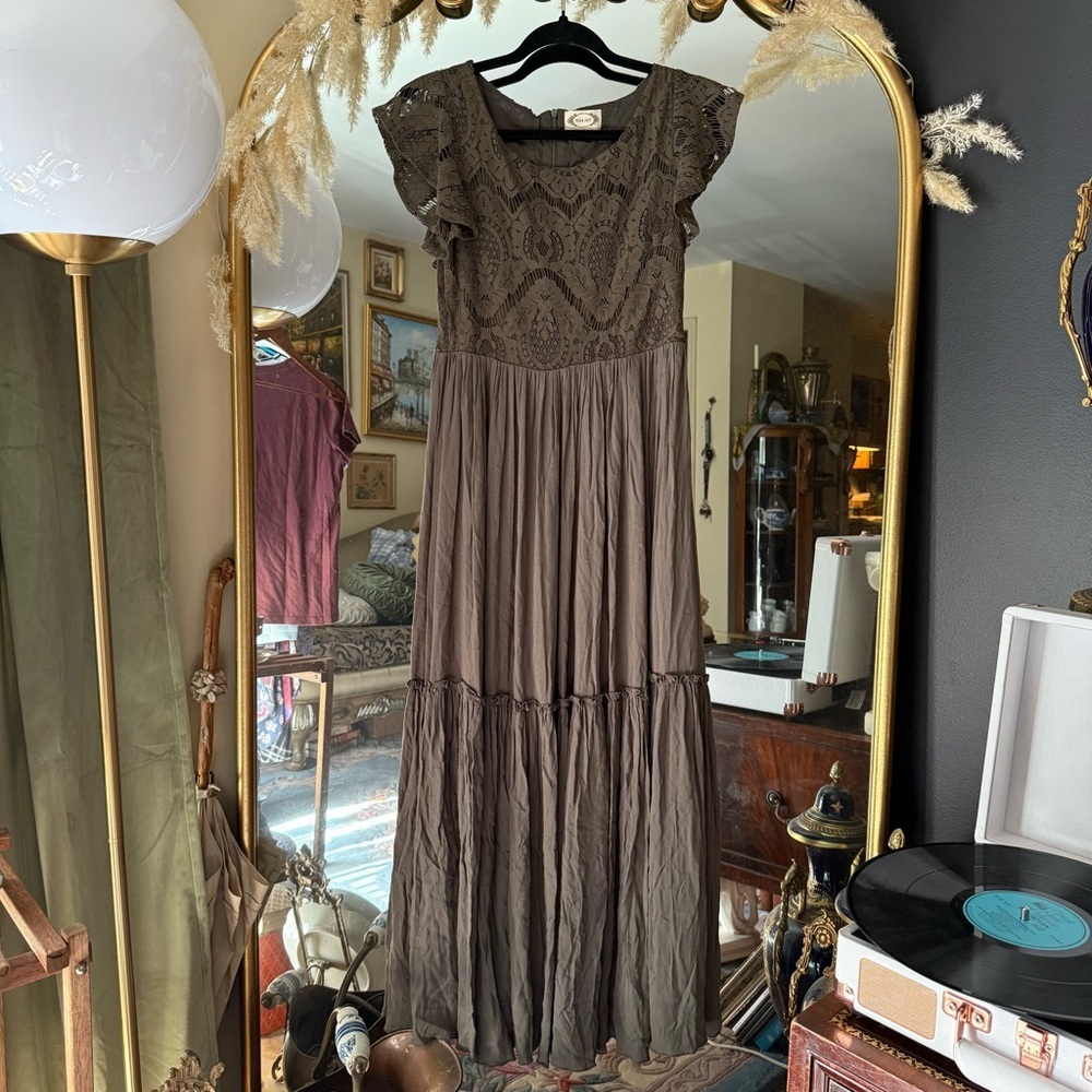 Joyfolie / Mia Joy “Macy” Dress in Olive - Girls Lace Maxi Dress